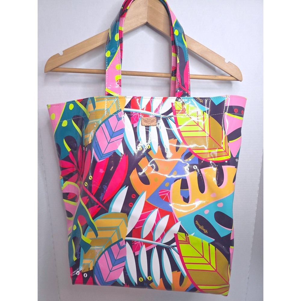 Consuela Multicolor Maya Tropical Leaf Large Tote - Pink, Yellow, Teal, Orange